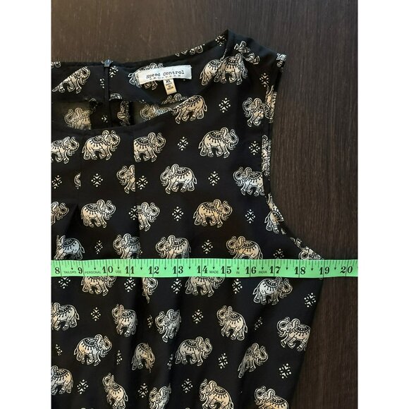Speed Control New York Black Sleeveless Elephant Print Romper W/ Pockets Size - Picture 8 of 10